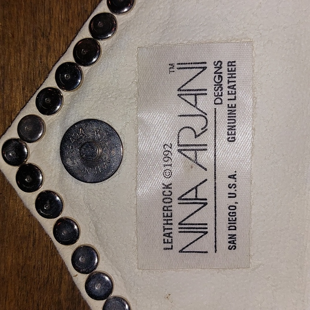 Nina Arjan Vintage 1992 genuine white purse leather mini bag with turquoise - Picture 6 of 8